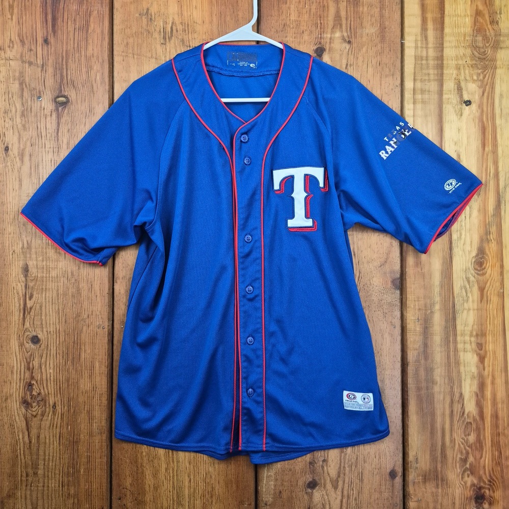 True Fan Texas Rangers MLB Baseball Jersey Blue Red Large